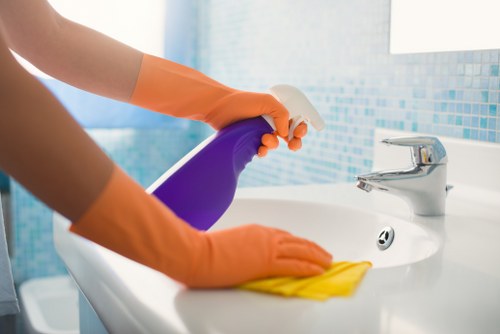 Routine bathroom cleaning in a Marylebone property